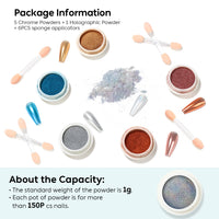 Nicedeco Chrome Nail Powder for Gel Nails, Cruelty Free, Vegan, 6 Jars Metallic Mirror Effect Pigment Nail Glitter Manicure for Nail Art Design Gifts