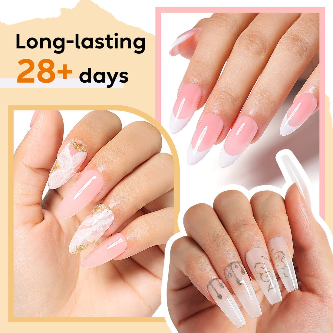 Nicedeco Builder Nail Gel Polish 6pcs, Hema Free, Cruelty Free, Vegan, Base Colors Nude Pink Hard Strengthener Rubber Gel Extension Kit 49