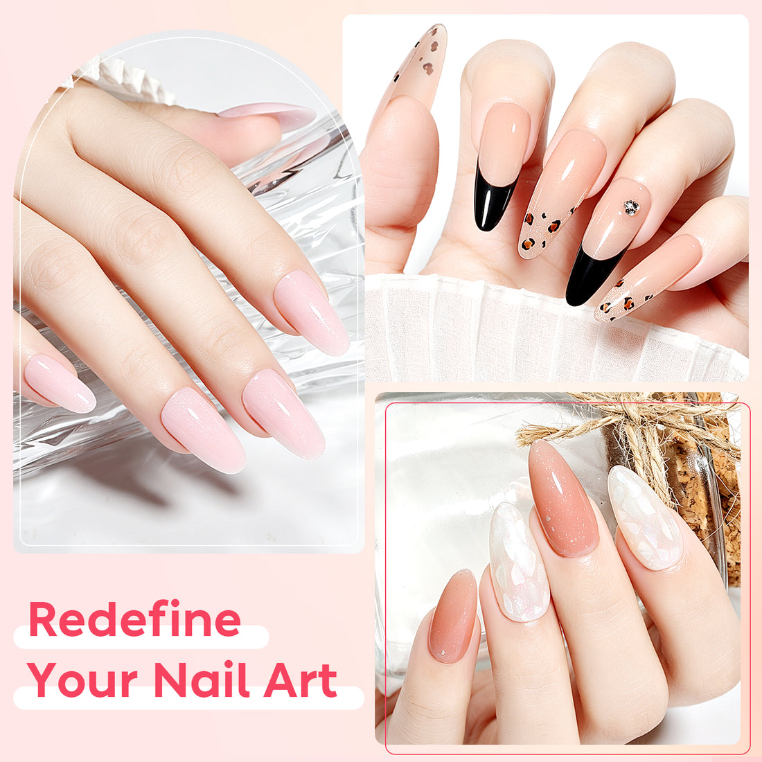Nicedeco 8 in 1 Glitter Builder Base Strengthening Gel Set 6x5ml Nude Pink684
