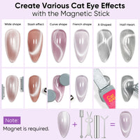 Nicedeco 6PCS 5ml Glassy Transparent Pink Magnetic Cat Eye Gel Polish Kit of with Magnet – Glossy Crystal Liquid Effect, Reflective Translucent Jelly UV Nail Polish, Long Lasting for Salon & DIY56