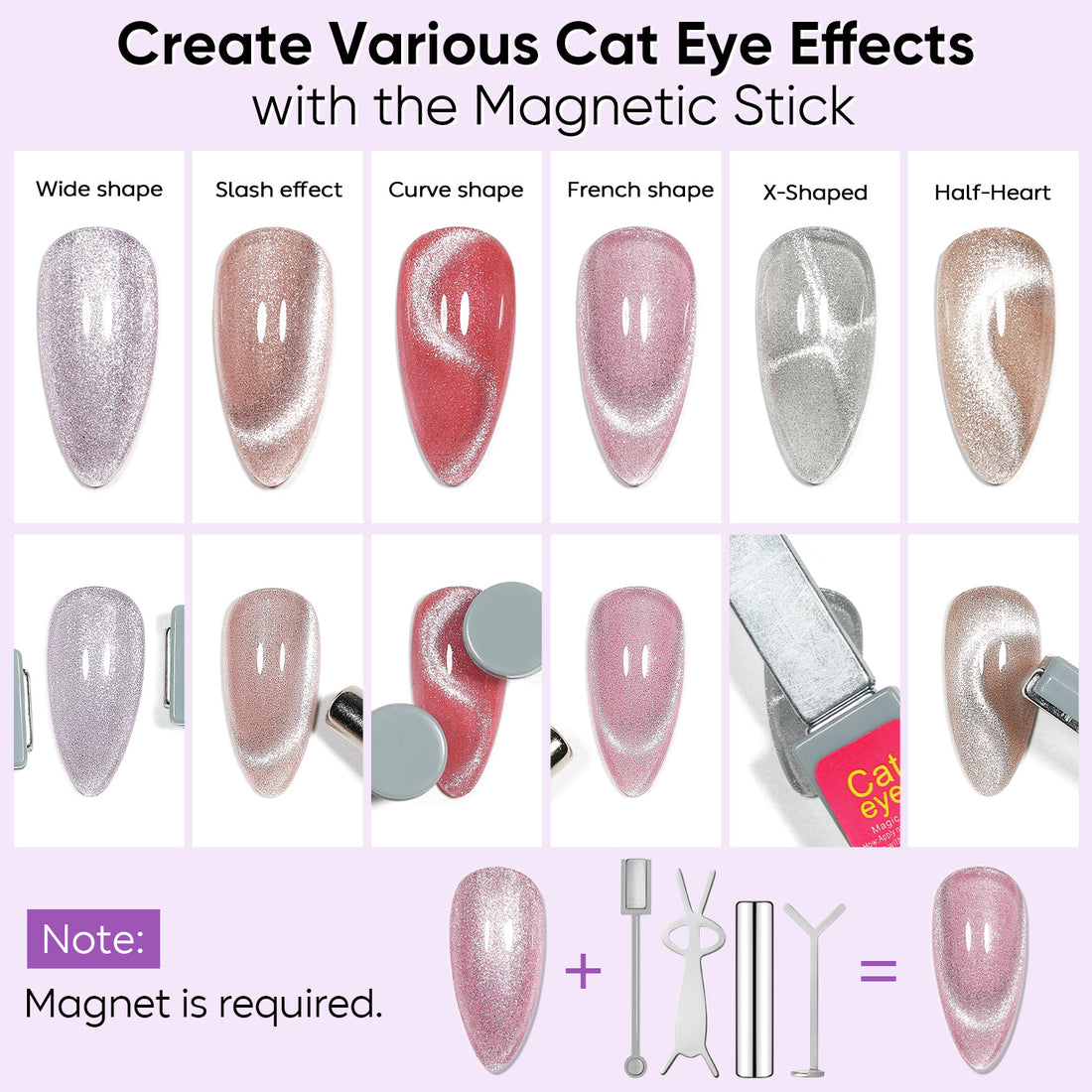 Nicedeco 6PCS 5ml Transparent Pink Magnetic Cat Eye Gel Polish Kit with Magnet – Glossy Crystal Liquid Effect, Reflective Translucent Jelly UV Nail Polish, Long Lasting for Salon & DIY57