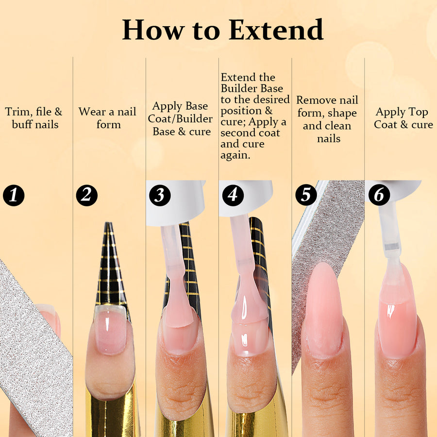 Nicedeco Builder Nail Gel Polish 6pcs, Hema Free, Cruelty Free, Vegan, Base Colors Nude Pink Hard Strengthener Rubber Gel Extension Kit 49