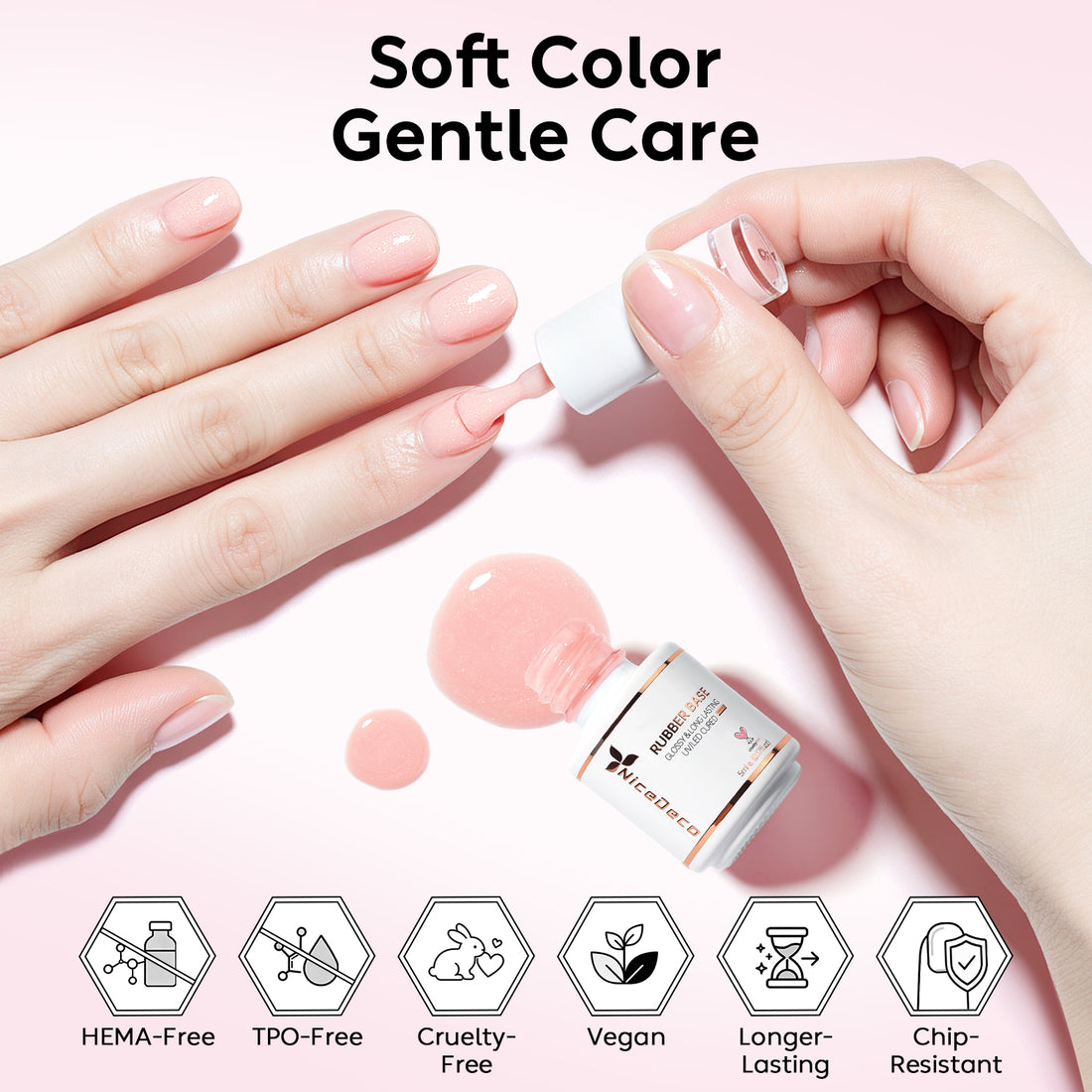 Nicedeco 6x5ml Hema-Free Glitter Rubber Base Gel Set, Nude Sheer White Pink691