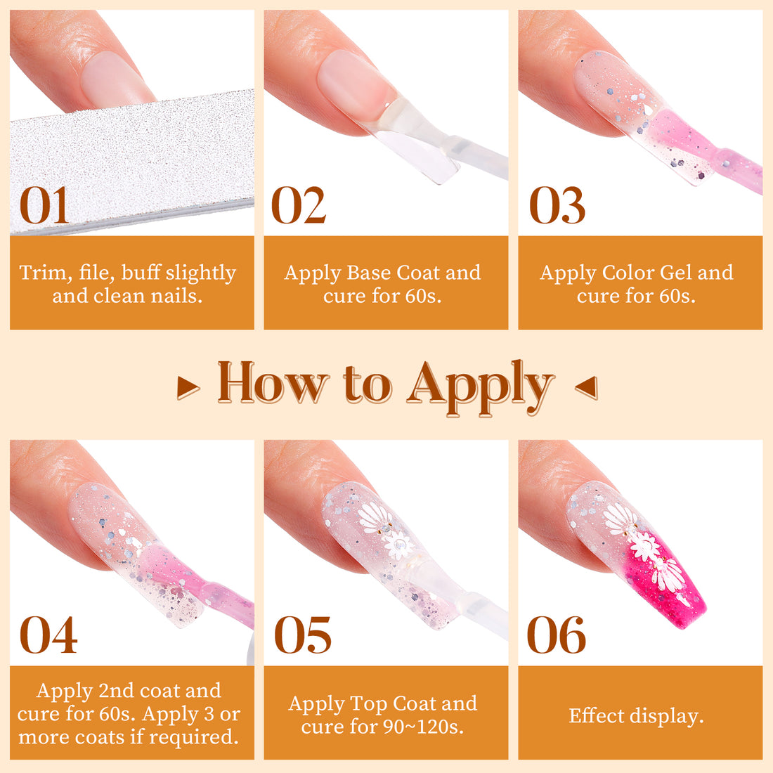Nicedeco Gel Nail Polish 6pcs, Hema Free, Cruelty Free, Vegan, Color Changing Soak Off LED U V Gel for Nail Art Manicure Salon DIY Kit 50