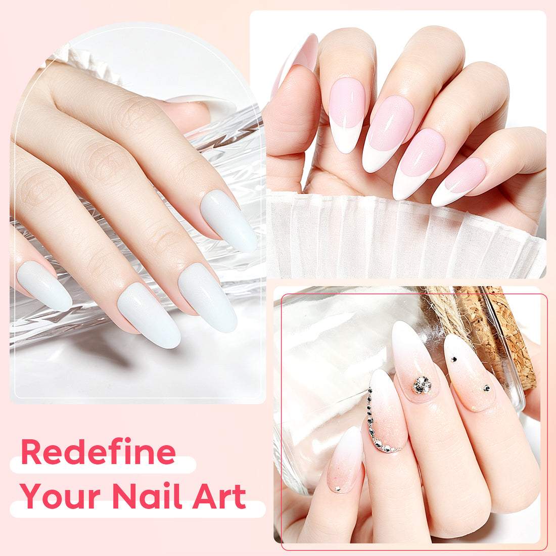 Nicedeco 8 in 1 Glitter Builder Base Strengthening Gel Set 6x5ml Nude Pink685