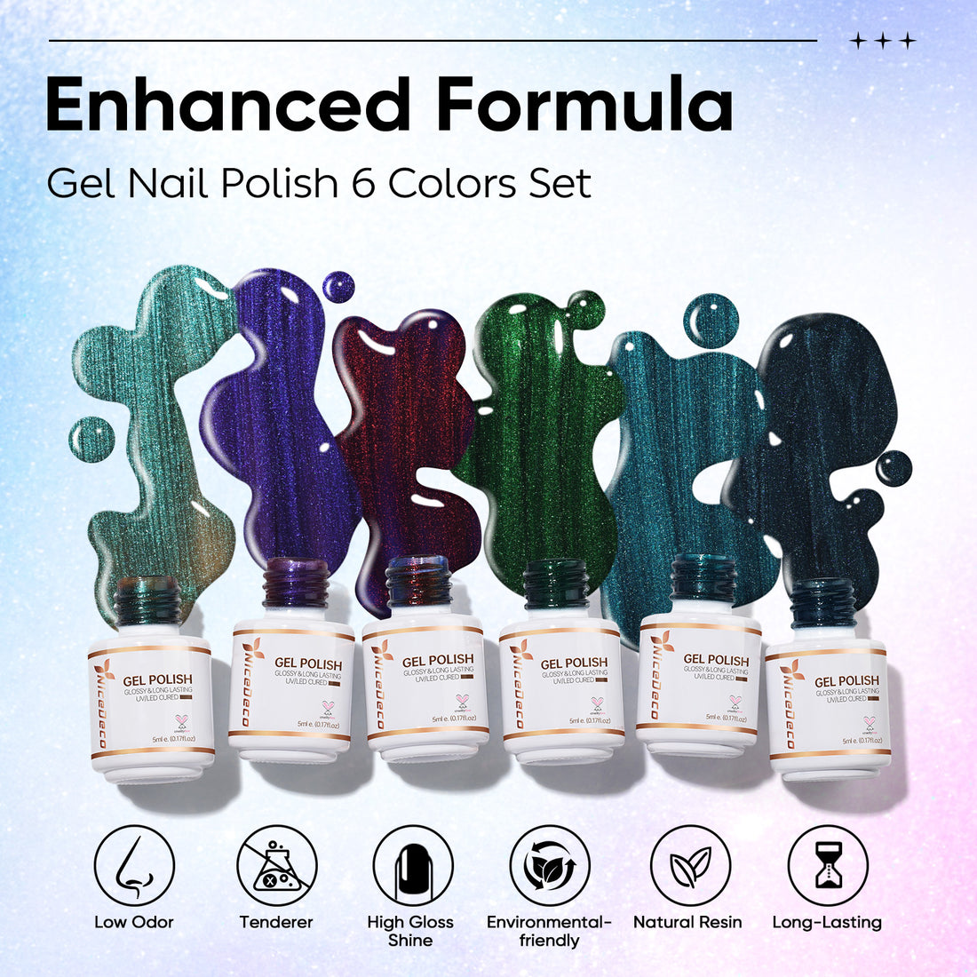 Nicedeco 6 Colors Magnetic Cat Eye Gel Nail Polish Set with Magnet – HEMA Free, Cruelty Free & Vegan, High Gloss Long-Lasting Soak-Off Nail Art Manicure Kit for LED/UV Lamp (5ml Each)