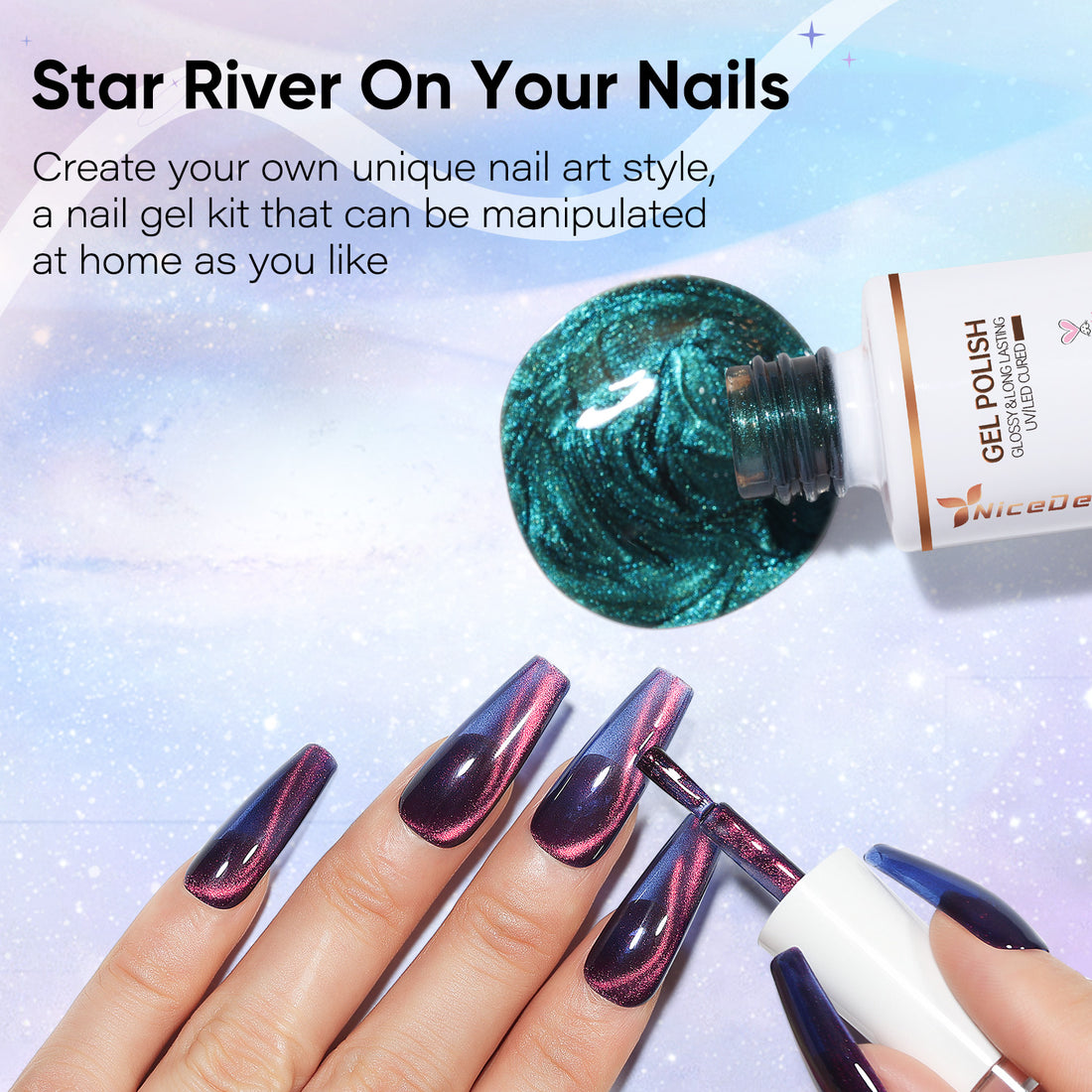 Nicedeco 6 Colors Magnetic Cat Eye Gel Nail Polish Set with Magnet – HEMA Free, Cruelty Free & Vegan, High Gloss Long-Lasting Soak-Off Nail Art Manicure Kit for LED/UV Lamp (5ml Each)