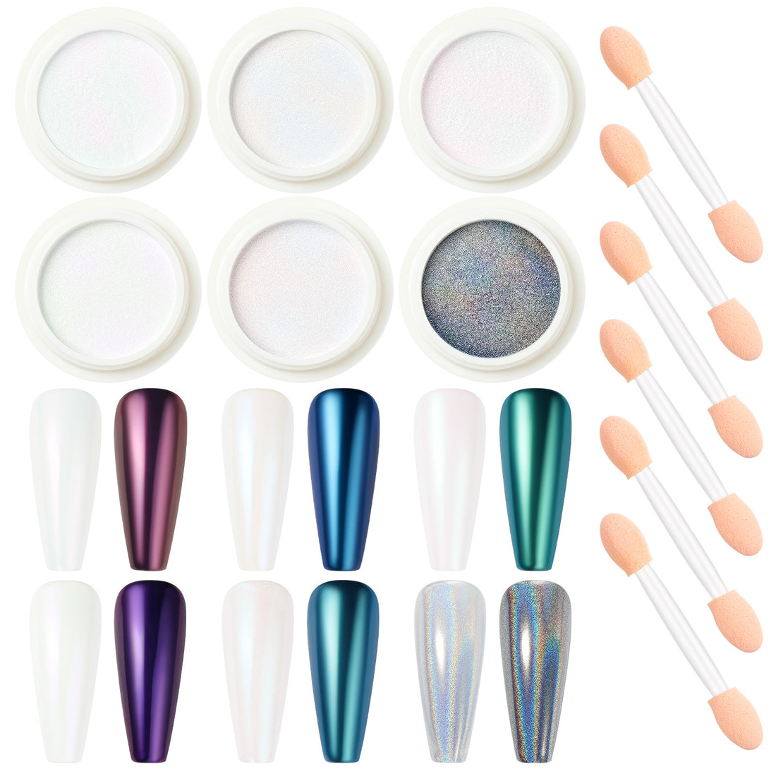 Nicedeco Aurora Nail Powder for Gel Nails, Cruelty Free, Vegan, 6 Jars Pearlescent Mermaid Powder Mirror Effect Iridescent Nail Glitter Manicure Pigment for Nail Art Design Gifts