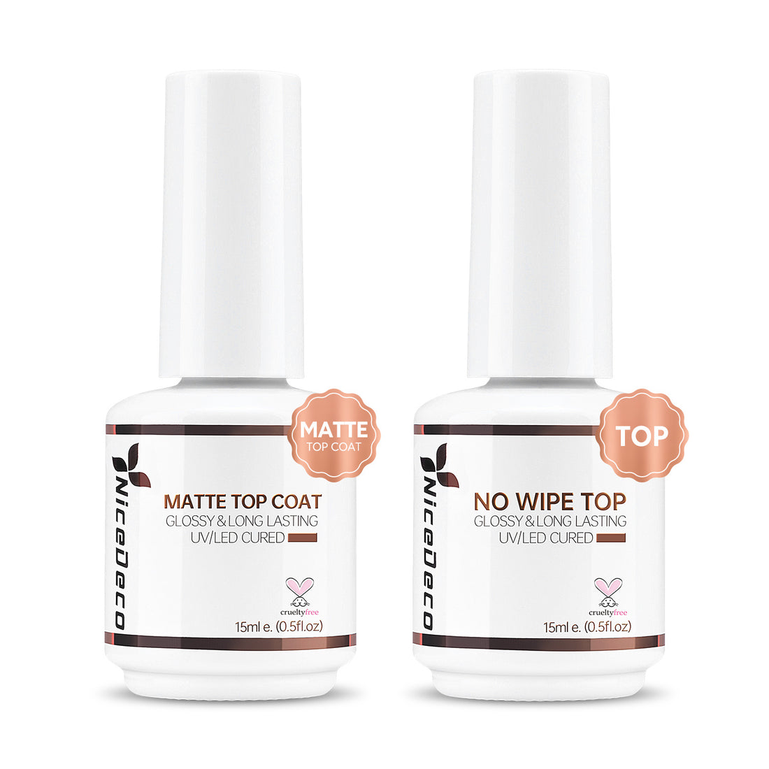 Nicedeco Gel Polish No Wipe Top Coat Matte Top Set, Hema Free, Cruelty Free, Vegan, 2PCS 15ML for Gel Nail Polish Shine Finish and Long Lasting