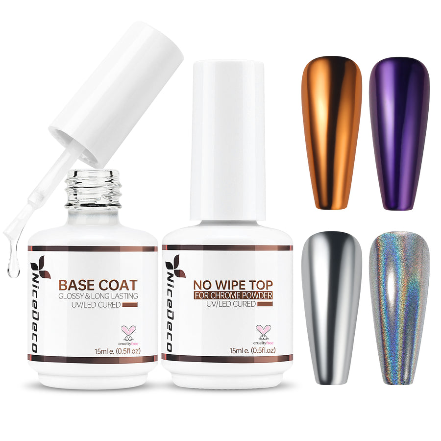 Nicedeco Gel Top Coat Base Coat Kit for Chrome Nail Powder