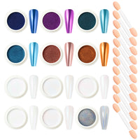 Nicedeco Chrome Nail Powder for Gel Nails, Cruelty Free, Vegan, 12 Jars Metallic Mirror Effect Aurora Pigment Pearlescent Mermaid Glitter Manicure for Nail Art Design Gifts