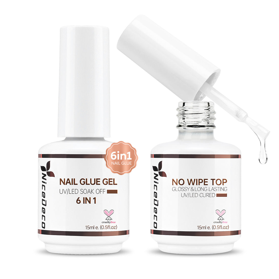 Nicedeco Gel Nail Polish 6 in 1 Nail Glue Gel and No Wipe Top Coat Set