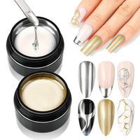 Nicedeco Metallic Gel Nail Polish Set, Hema Free, Silver and Gold 3D Metal Painting Gel for Nail Art, Glossy Mirror Finish, Vegan, Cruelty Free