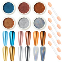 Nicedeco Chrome Nail Powder for Gel Nails, Cruelty Free, Vegan, 6 Jars Metallic Mirror Effect Pigment Nail Glitter Manicure for Nail Art Design Gifts