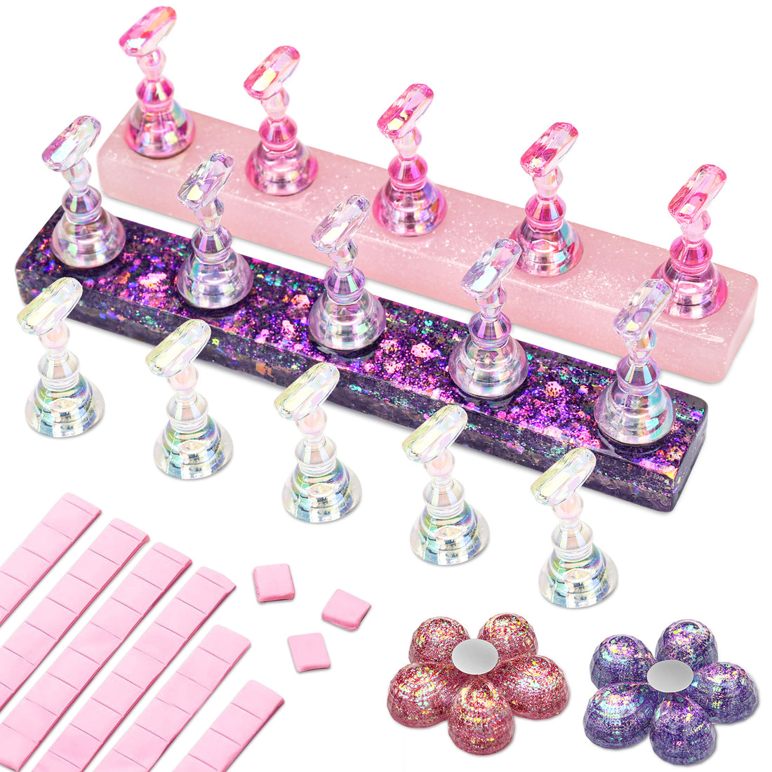 Nicedeco Nail Stand Display, DIY Magnetic Nail Holder for Nail Tips, Acrylic Nail Practice Holders Nail Painting Stand with 96Pcs Reusable Adhesive Putty for False Nail Tip Manicure Tool