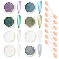 Nicedeco Chrome Nail Powder voor gelnagels, dierproefvrij, veganistisch, 8 potjes Metallic Mirror Effect Aurora Pigment Parelmoer Zeemeermin Glitter Manicure voor Nail Art Design Cadeaus 