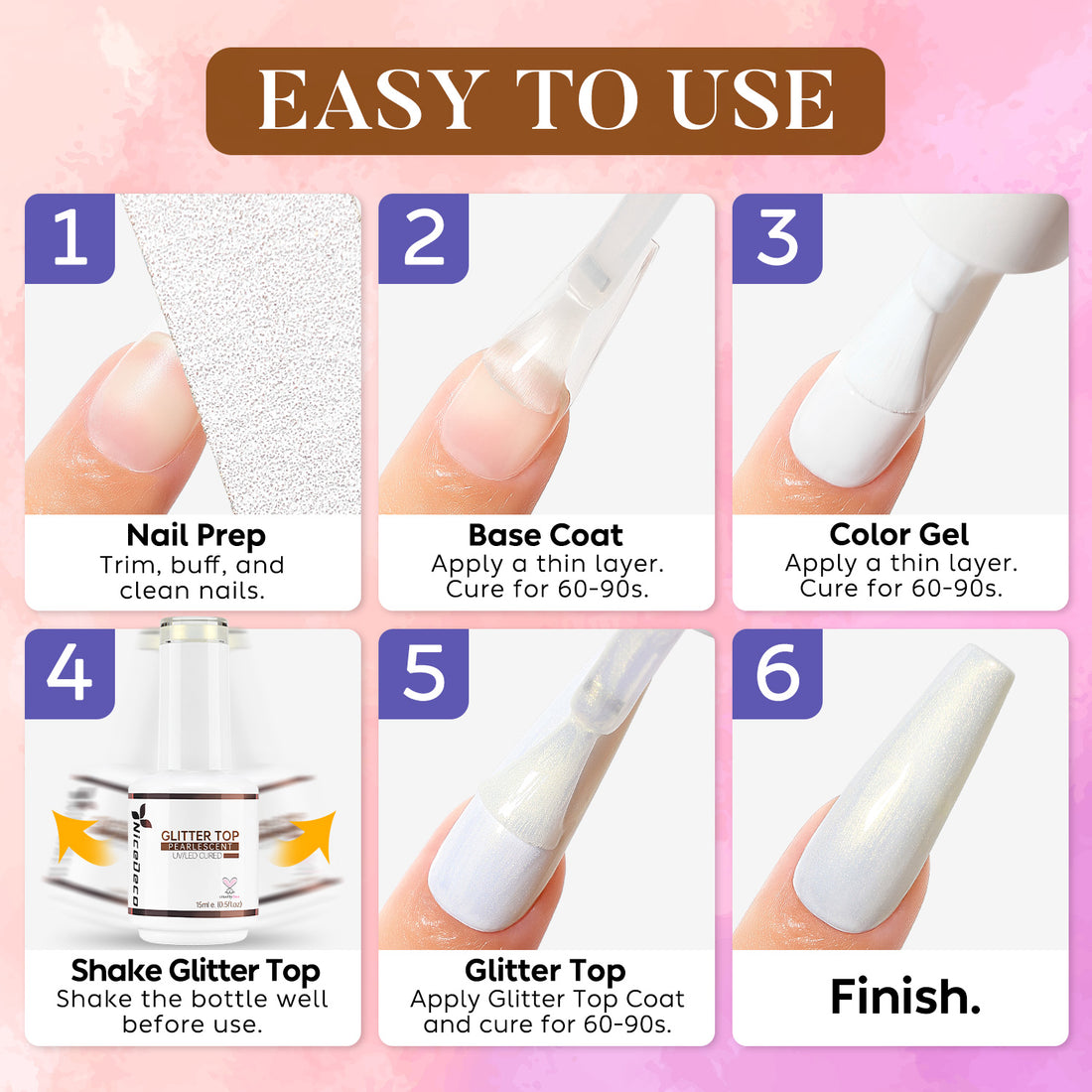 Nicedeco Gel Nail Polish Pearlescent Glitter Gel Top Coat 012