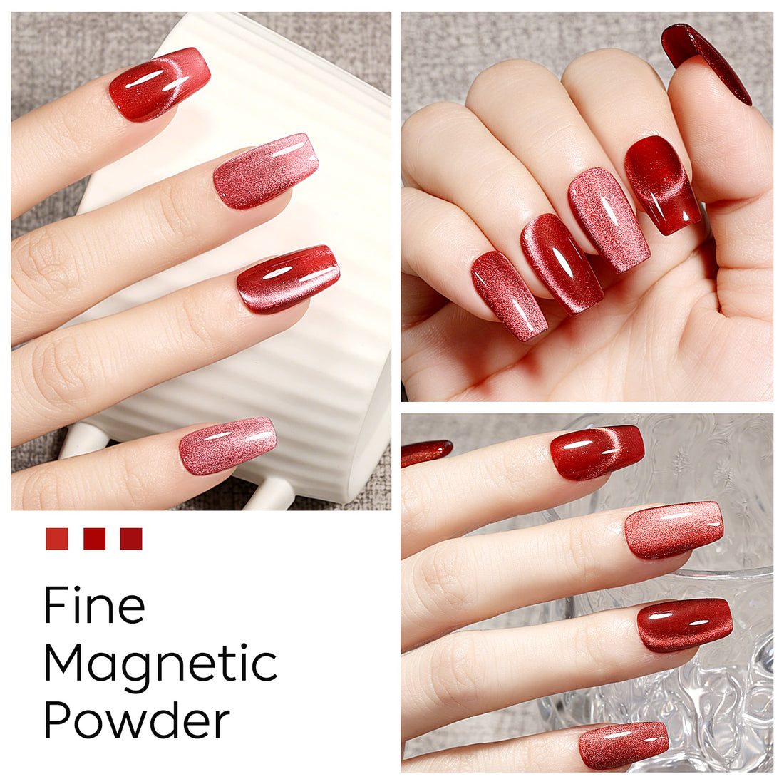 Nicedeco Fine Magnetic Cat Eye Gel Nail Polish Set, 6 Colors 5ML Holographic UV LED Glitter Red Brown Magenta Soak off Nail Polish with Magnet Nail Art DIY Salon For Women Kit 6-70