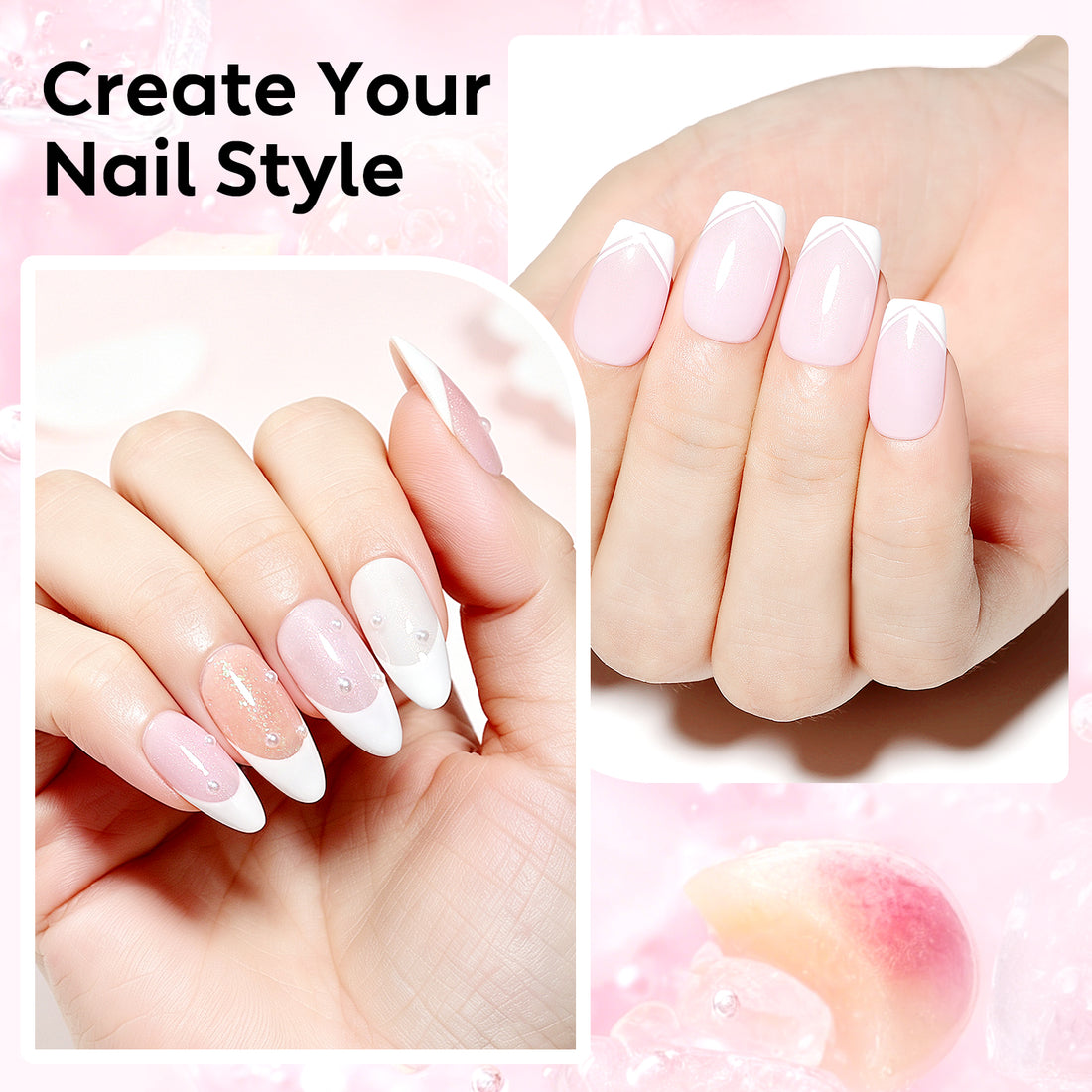 Nicedeco 6x5ml Hema-Free Glitter Rubber Base Gel Set, Nude Sheer White Pink689