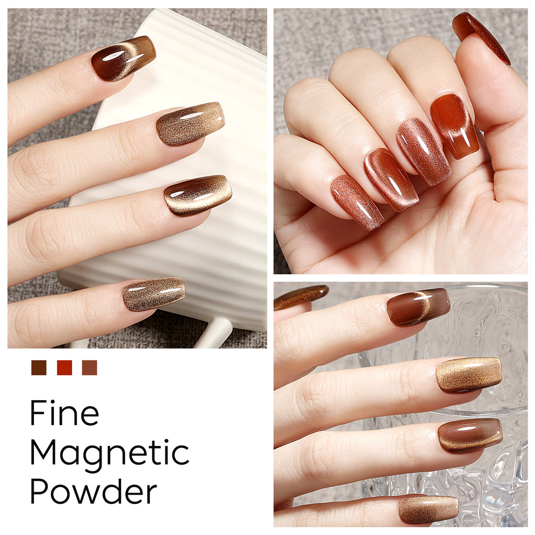 Nicedeco Fine Magnetic Cat Eye Gel Nail Polish Set, 6 Colors 5ML Holographic UV LED Glitter Taupe Brown Soak off Nail Polish with Magnet Nail Art DIY Salon For Women Kit 6-71