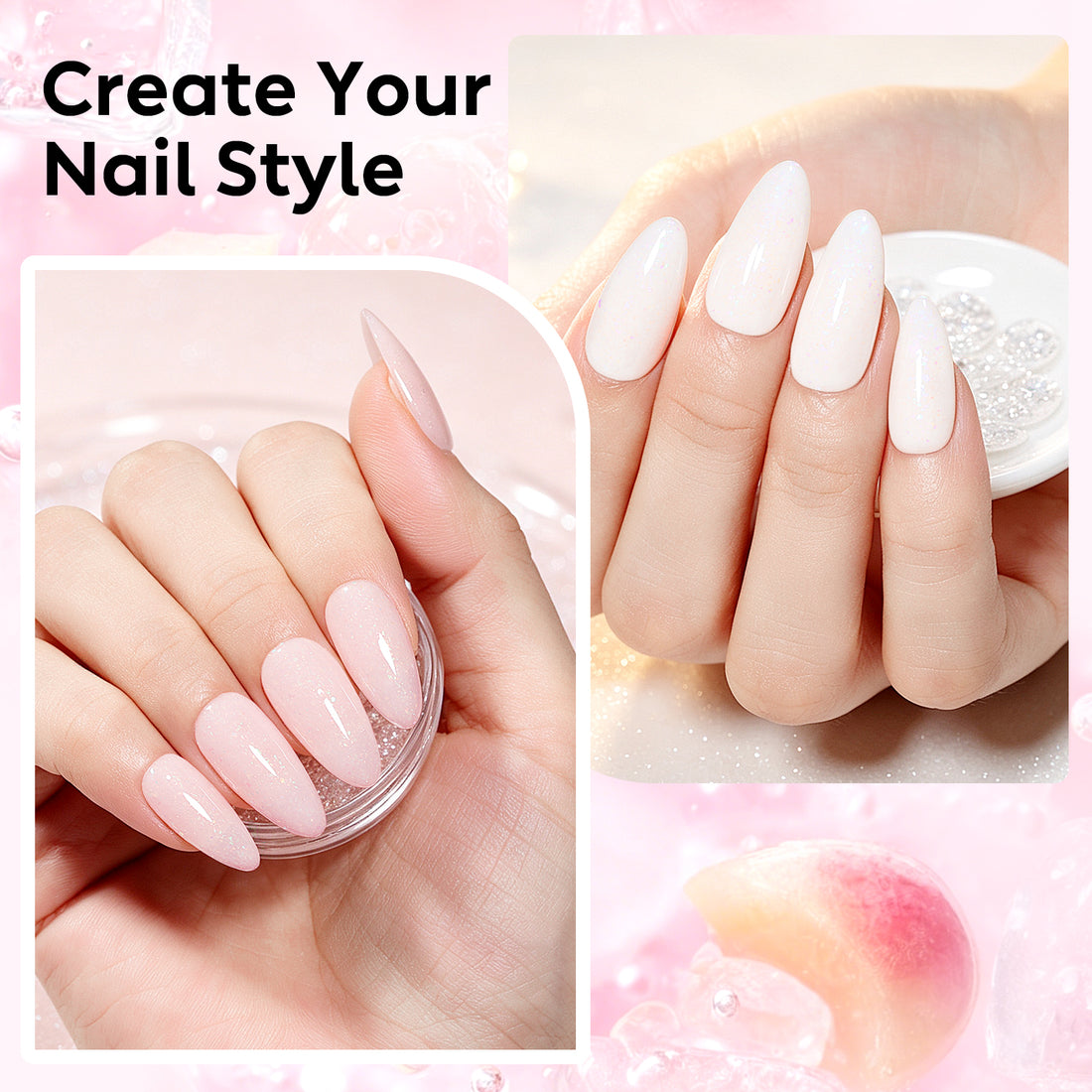 Nicedeco 6x5ml Hema-Free Glitter Rubber Base Gel Set, Nude Sheer White Pink690