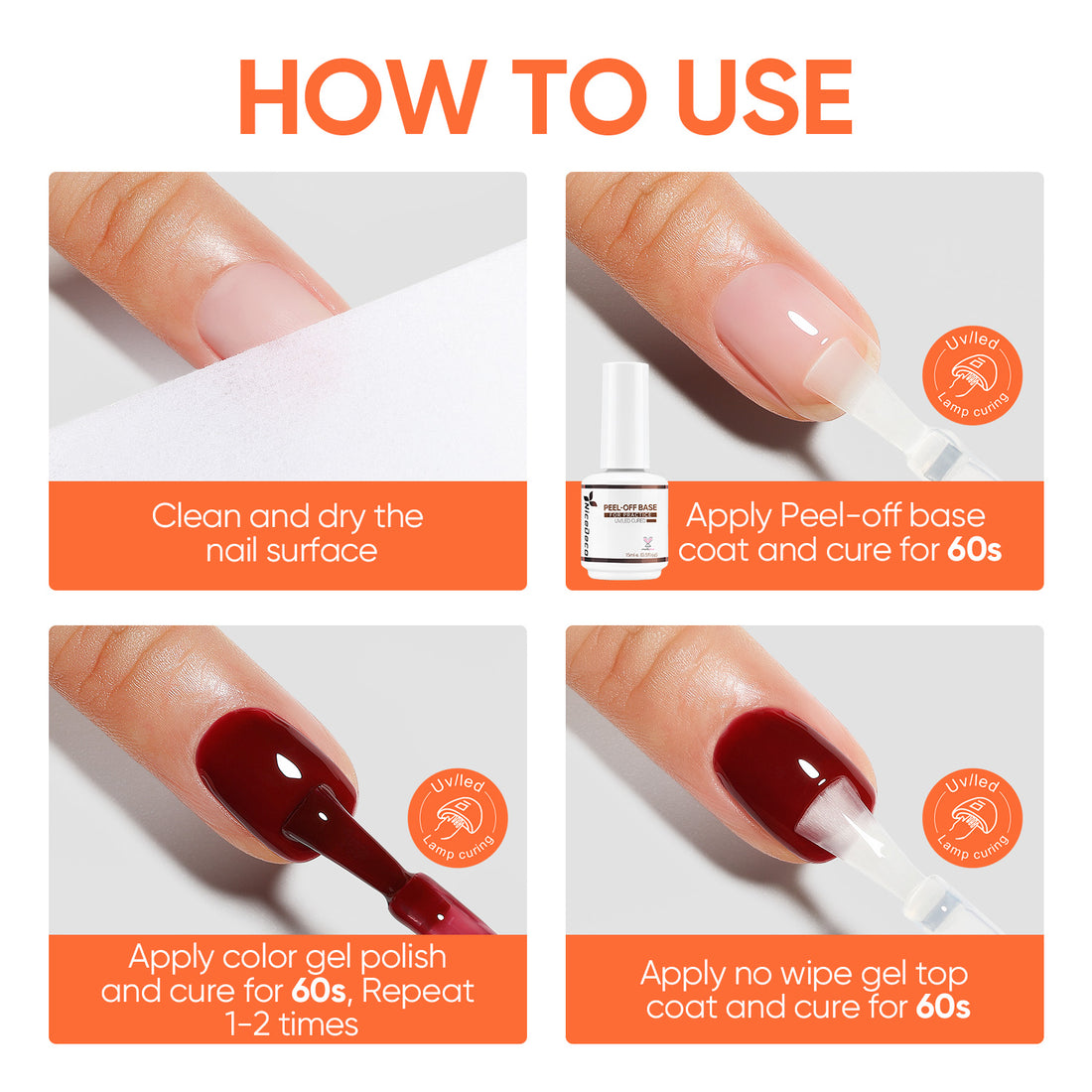 Nicedeco Hema-Free Peel Off Gel Base Coat - Easy Removal, No Soaking or Filing Required