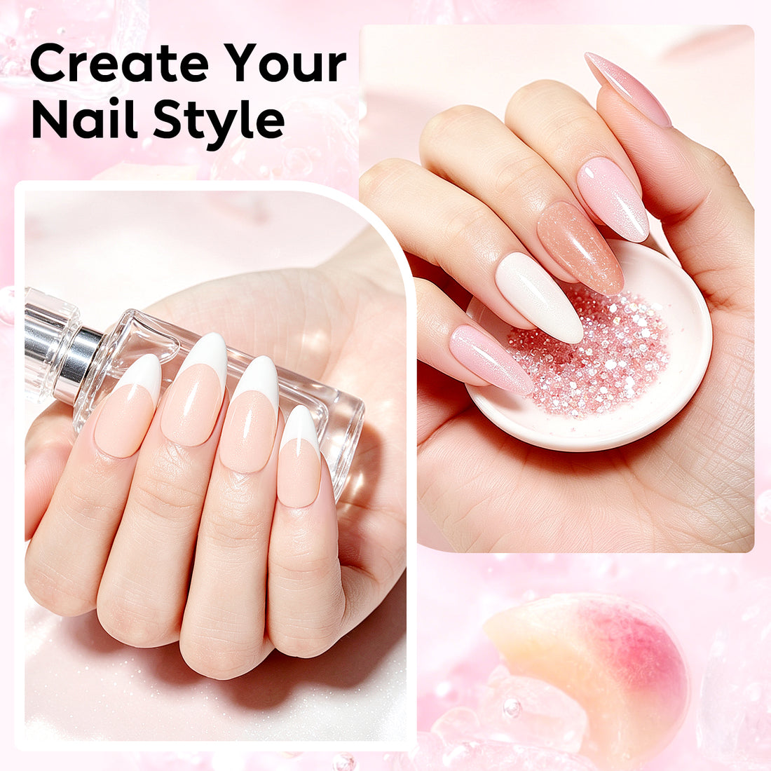 Nicedeco 6x5ml Hema-Free Glitter Rubber Base Gel Set, Nude Sheer White Pink688
