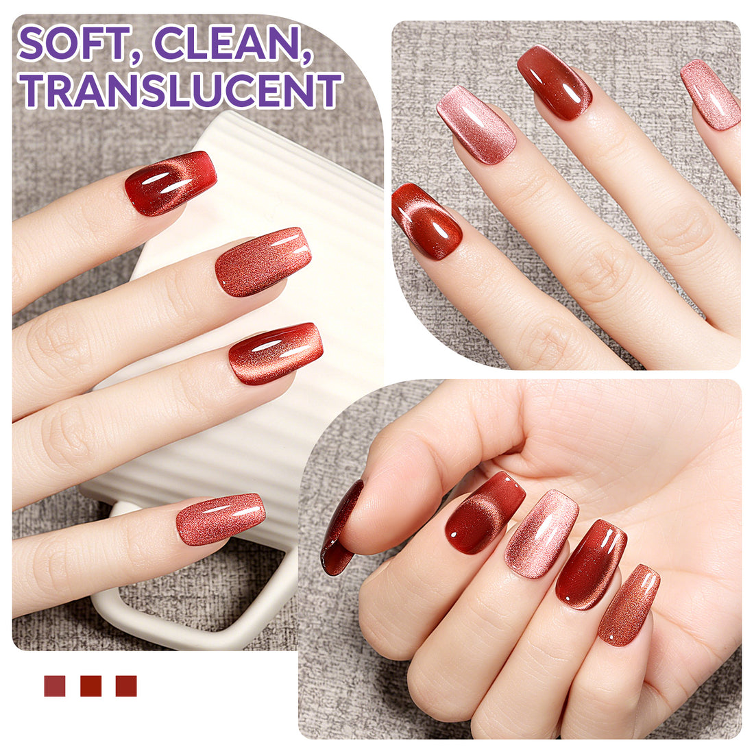 Nicedeco Fine Magnetic Cat Eye Gel Nail Polish Set, 6 Colors 5ML Holographic UV LED Glitter Red Brown Magenta Soak off Nail Polish with Magnet Nail Art DIY Salon For Women Kit 6-70