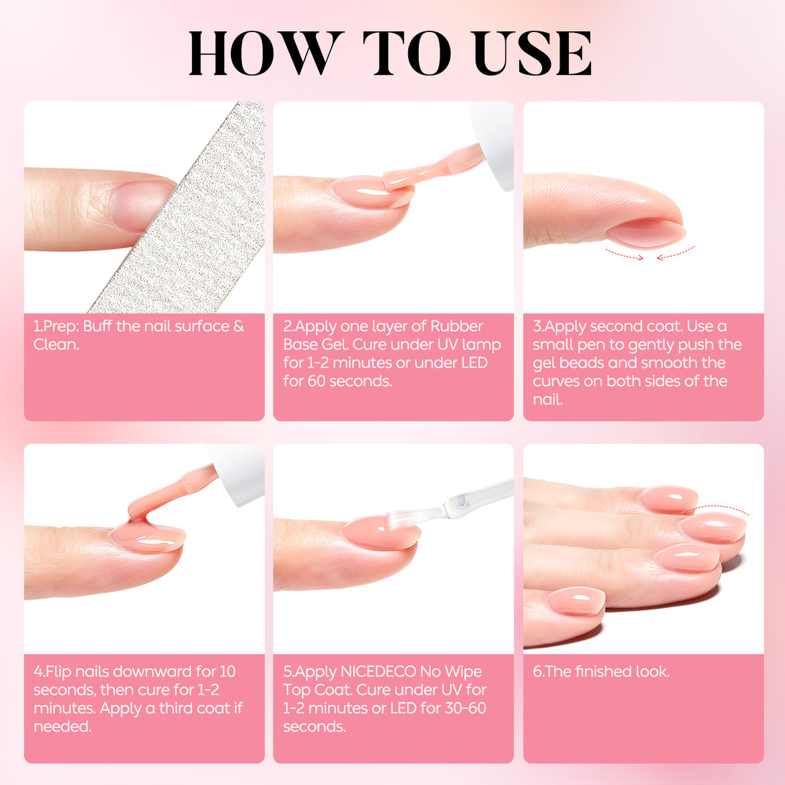 Nicedeco 6x5ml Hema-Free Glitter Rubber Base Gel Set, Nude Sheer White Pink691