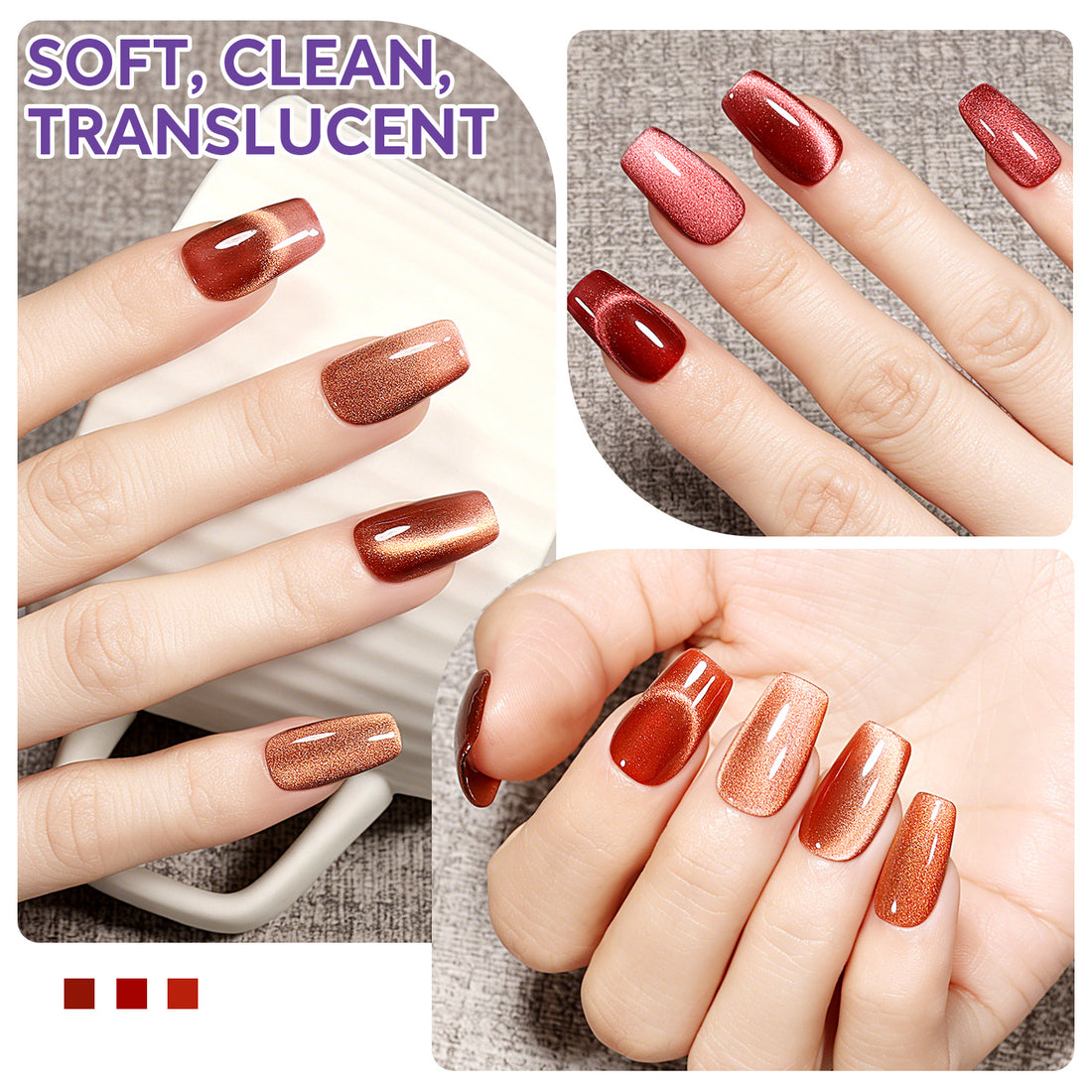 Nicedeco Fine Magnetic Cat Eye Gel Nail Polish Set, 6 Colors 5ML Holographic UV LED Glitter Blue Purple Red Brown Soak off Nail Polish with Magnet Nail Art DIY Salon For Women Kit 6-74