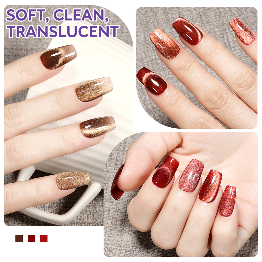 Nicedeco Fine Magnetic Cat Eye Gel Nail Polish Set, 6 Colors 5ML Holographic UV LED Glitter Red Brown Taupe Soak off Nail Polish with Magnet Nail Art DIY Salon For Women Kit 6-73