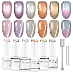 Nicedeco Fur Effect Cat Eye Gel Nail Polish Set, 6 Colors 5ML Holographic UV LED Glitter Soak off Nail Polish with Magnet Nail Art DIY Salon For Women Kit 6-82