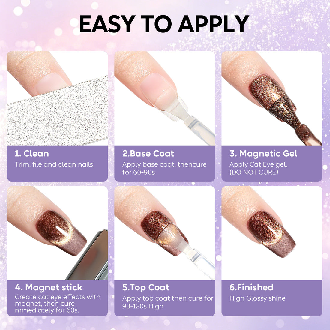 Nicedeco Fine Magnetic Cat Eye Gel Nail Polish Set, 6 Colors 5ML Holographic UV LED Glitter Red Brown Taupe Soak off Nail Polish with Magnet Nail Art DIY Salon For Women Kit 6-73