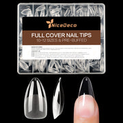 Nicedeco Almond Fake Nail Tips, 504Pcs Medium Soft Gel Nail Tips Almond Shape Pre Etched Half Matte Full Cover Clear Acrylic Gel Kit False Press on - 013