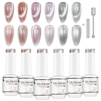 Nicedeco 6PCS 5ml Glassy Transparent Pink Magnetic Cat Eye Gel Polish Kit of with Magnet – Glossy Crystal Liquid Effect, Reflective Translucent Jelly UV Nail Polish, Long Lasting for Salon & DIY56