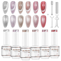 Nicedeco 6PCS 5ml Transparent Pink Magnetic Cat Eye Gel Polish Kit with Magnet – Glossy Crystal Liquid Effect, Reflective Translucent Jelly UV Nail Polish, Long Lasting for Salon & DIY57