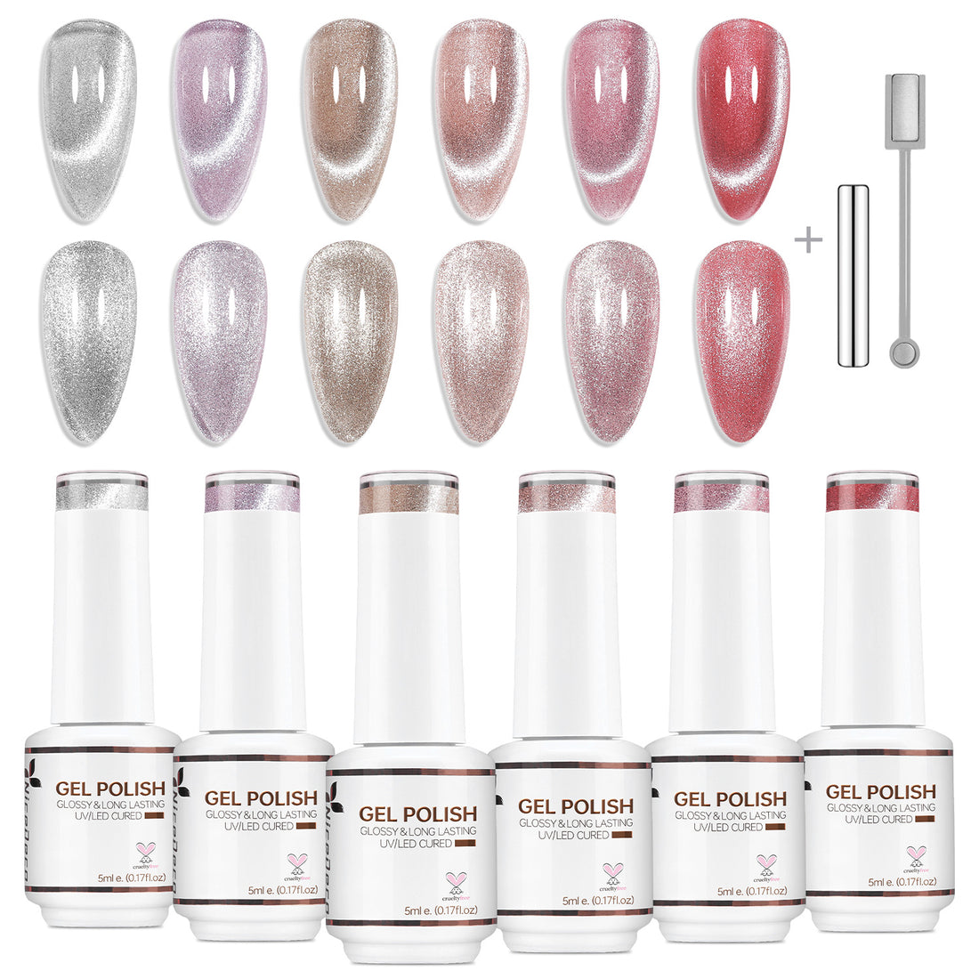 Nicedeco 6PCS 5ml Transparent Pink Magnetic Cat Eye Gel Polish Kit with Magnet – Glossy Crystal Liquid Effect, Reflective Translucent Jelly UV Nail Polish, Long Lasting for Salon & DIY57