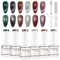 Nicedeco 6PCS 5ml Glitter Shimmer Transparent Magnetic Cat Eye Gel Polish Kit with Magnet – Glossy Crystal Liquid Effect, Reflective Translucent Jelly UV Nail Polish, Long Lasting for Salon & DIY59