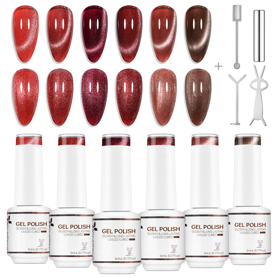 Nicedeco 6PCS 5ml Transparent Magnetic Cat Eye Gel Polish Kit with Magnet – Glossy Crystal Liquid Effect, Reflective Translucent Jelly UV Nail Polish, Long Lasting for Salon & DIY60