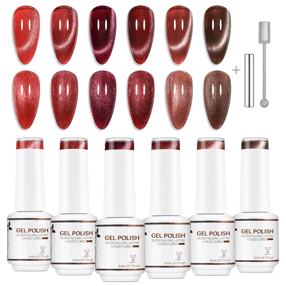 Nicedeco 6PCS 5ml Transparent Magnetic Cat Eye Gel Polish Kit with Magnet – Glossy Crystal Liquid Effect, Reflective Translucent Jelly UV Nail Polish, Long Lasting for Salon & DIY60