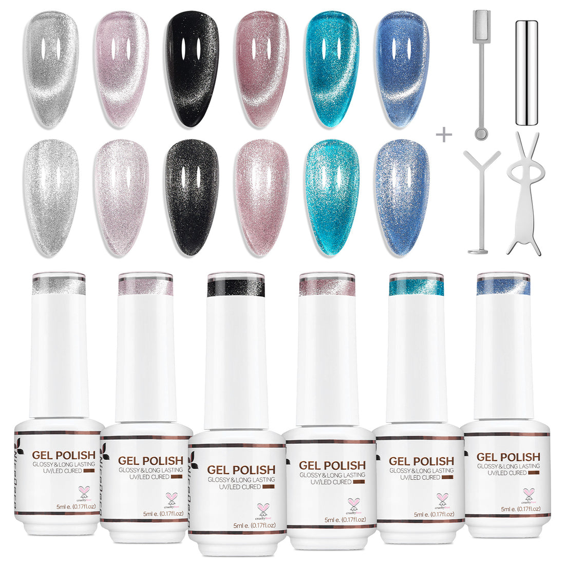 Nicedeco 6PCS 5ml Transparent Magnetic Cat Eye Gel Polish Kit with Magnet – Glossy Crystal Liquid Effect, Reflective Translucent Jelly UV Nail Polish, Long Lasting for Salon & DIY61