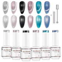 Nicedeco 6PCS 5ml Transparent Magnetic Cat Eye Gel Polish Kit with Magnet – Glossy Crystal Liquid Effect, Reflective Translucent Jelly UV Nail Polish, Long Lasting for Salon & DIY61