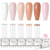 Nicedeco 6x5ml Hema-Free Glitter Rubber Base Gel Set, Nude Sheer White Pink688