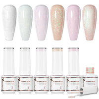 Nicedeco 6x5ml Hema-Free Glitter Rubber Base Gel Set, Nude Sheer White Pink689