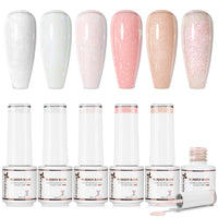 Nicedeco 6x5ml Hema-Free Glitter Rubber Base Gel Set, Nude Sheer White Pink690