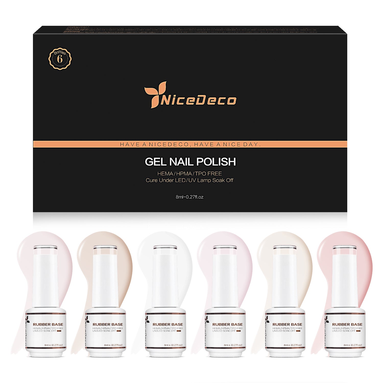 6-33 NiceDeco HEMA-Free Rubber Base Set (8ml*6) – NiceDeco Gel Polish