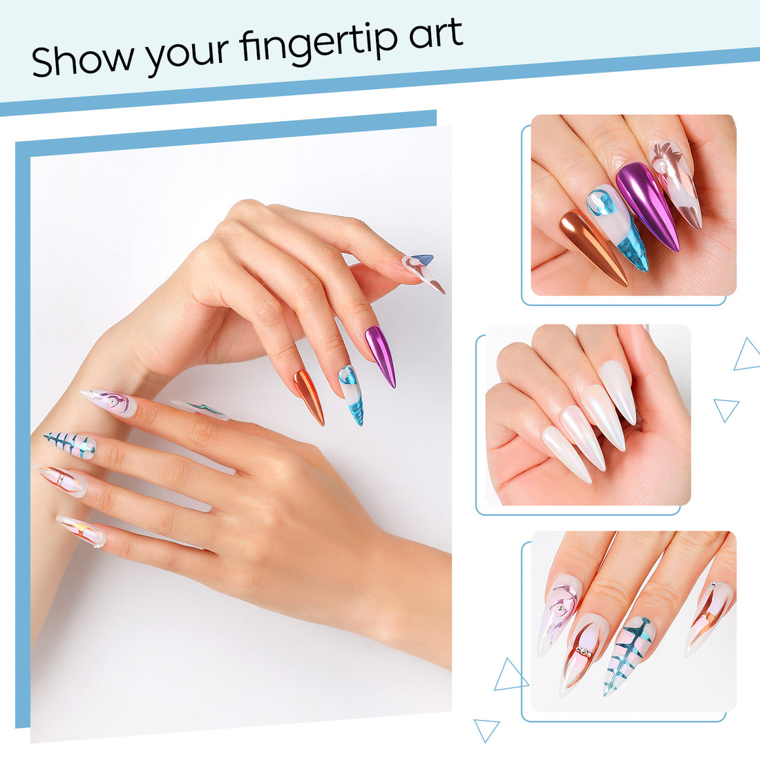 Nicedeco Chrome Nail Powder for Gel Nails, Cruelty Free, Vegan, 12 Jars Metallic Mirror Effect Aurora Pigment Pearlescent Mermaid Glitter Manicure for Nail Art Design Gifts