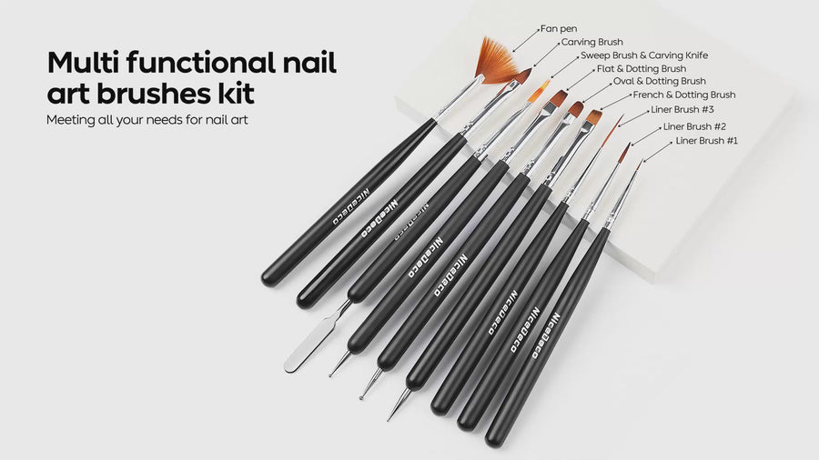Nicedeco Nail Art Brushes 9pcs, Double-ended Nail Dotting Tool Gel Polish Liner Brushes Design Pen For Nail Drawing and Nail Paint Small Detail Brushes Manicure Design Set