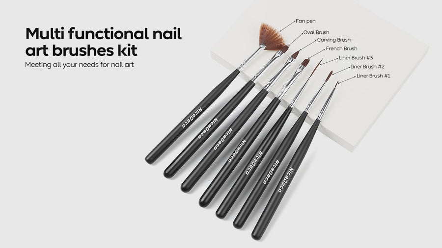 Nicedeco Nail Art Brushes 7pcs, Fingernail Art Design Pens Gel Polish Liner French Brushes for Nail Drawing and Nail Paint DIY Manicure